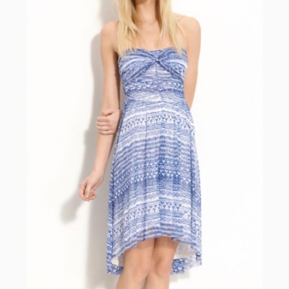 Free People Aztec Strapless Dress - Blue & White